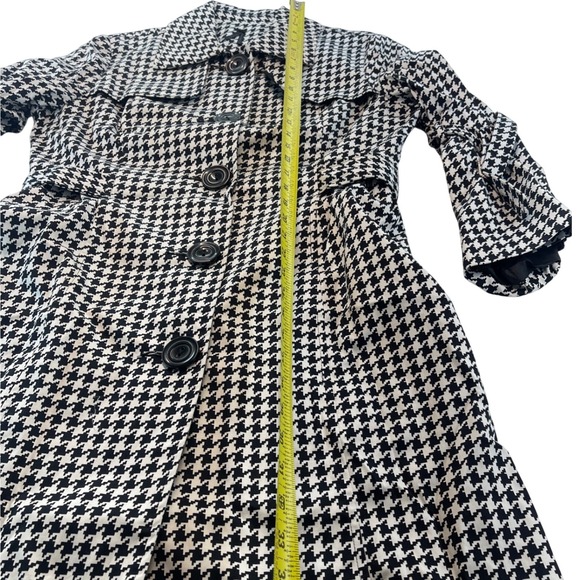 Lapis Houndstooth Trench Coat Women's Size M Black White Tie‎ Sleeve - Picture 5 of 9